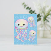 かわいい虹色の水彩クラゲ ポストカード (スタンド正面)