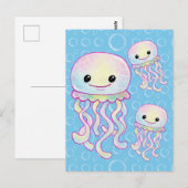 かわいい虹色の水彩クラゲ ポストカード (正面/裏面)