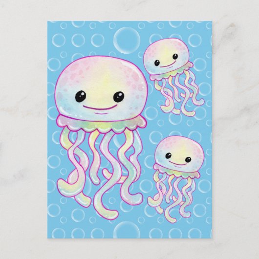 かわいい虹色の水彩クラゲ ポストカード (正面)