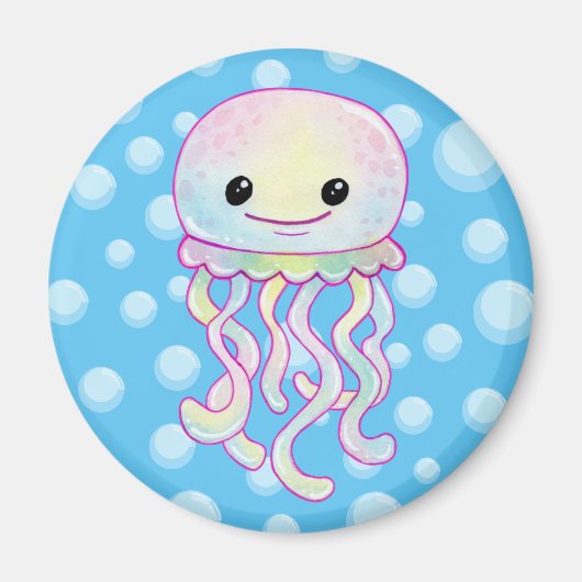 かわいい虹色の水彩クラゲ マグネット (正面)