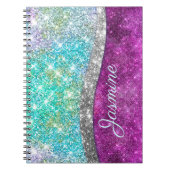 かわいい虹色の紫青の偽のグリッターのモノグラム ノートブック (正面)