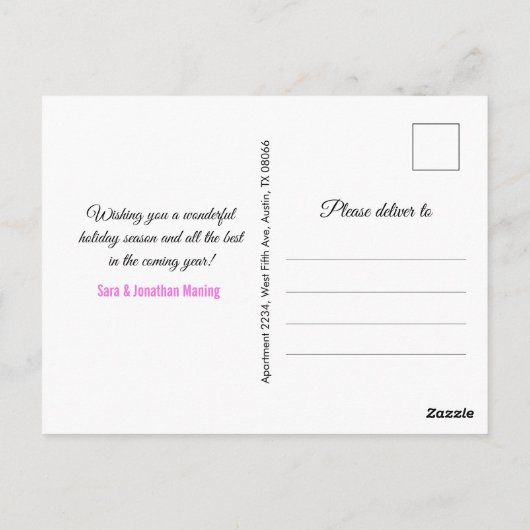 かわいい虹色の金ゴールドグリッタークリスマス新年 ポストカード (裏面)