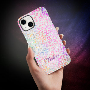 かわいい虹色アニマルプリントグリッターモノグラムケース iPhone 15ケース