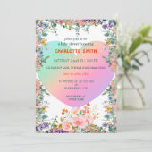 かわいい虹色ハートのグラデーション花のベビーシャワー 招待状 (スタンド正面)