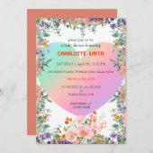 かわいい虹色ハートのグラデーション花のベビーシャワー 招待状 (正面/裏面)