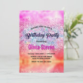 かわいい虹色ユニコーングラデーショングリッターモノグラム 招待状 (スタンド正面)