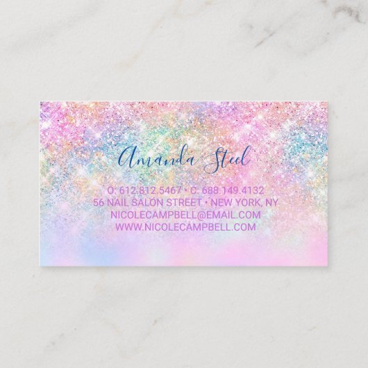 かわいい虹色ユニコーングラデーショングリッター 名刺 (裏面)