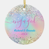 かわいい虹色ユニコーングリッター婚約したクリスマス セラミックオーナメント (正面)