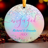 かわいい虹色ユニコーングリッター婚約したクリスマス セラミックオーナメント
