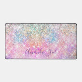 かわいい虹色ユニコーンピンクグリッター デスクマット (正面)