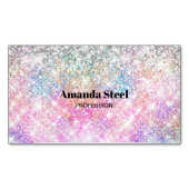 かわいい虹色ユニコーンピンクグリッター マグネット名刺 (正面)
