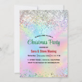 かわいい虹色ユニコーンフェイクグリッタークリスマス 招待状 (正面)