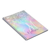 かわいい虹色ユニコーンフェイクグリッターモノグラム ノートブック (右側)