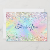 かわいい虹色ユニコーンフェイクグリッター サンキューカード (正面)