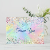 かわいい虹色ユニコーンフェイクグリッター サンキューカード (スタンド正面)