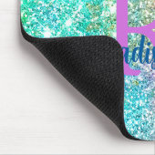 かわいい虹色ユニコーン青フェイクグリッターモノグラム マウスパッド (コーナー)