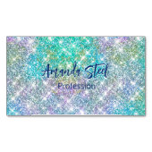かわいい虹色ユニコーン青フェイクグリッターモノグラム マグネット名刺 (正面)