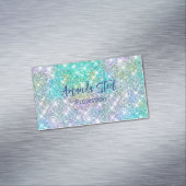 かわいい虹色ユニコーン青フェイクグリッターモノグラム マグネット名刺 (インサイチュ)