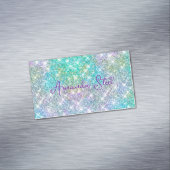 かわいい虹色ユニコーン青フェイクグリッターモノグラム マグネット名刺 (インサイチュ)