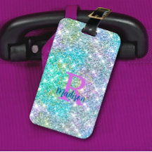 かわいい虹色ユニコーン青フェイクグリッターモノグラム