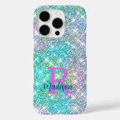 かわいい虹色ユニコーン青フェイクグリッターモノグラム Case-Mate iPhoneケース (裏面)