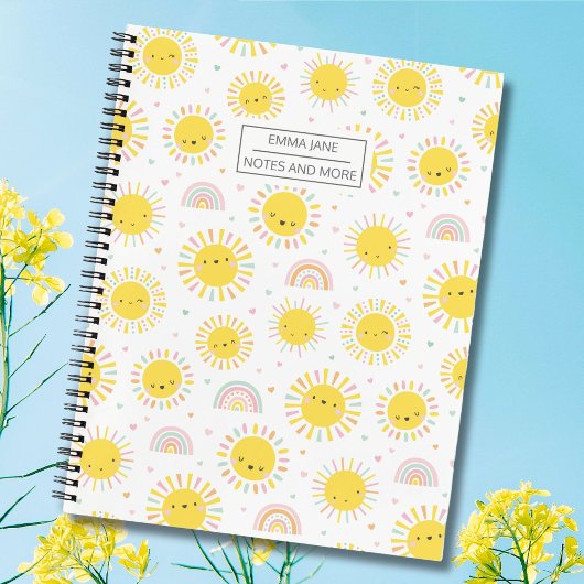 かわいい虹、サンシャインとハートパステル ノートブック