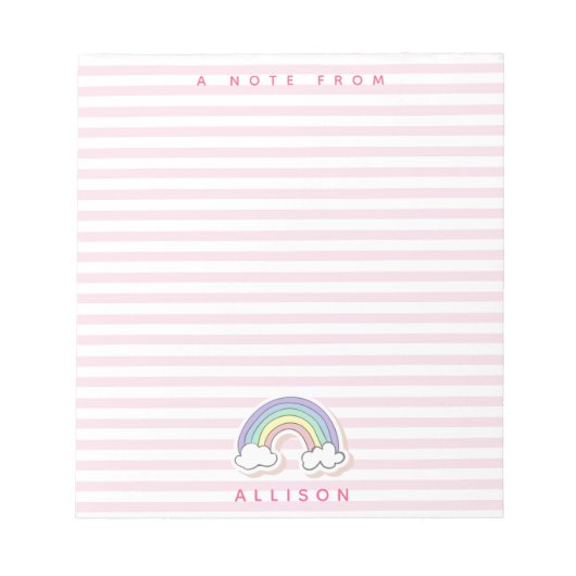 かわいい虹 – ピンクのストライプの女の子 ノートパッド (正面)