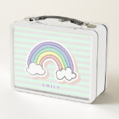かわいい虹 – ミントグリーンストライプのキッズ メタルランチボックス (裏面)