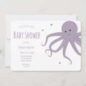 かわいい蛸のハート紫水平ベビーシャワー 招待状 (正面)
