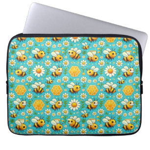🐝 かわいい蜂とデイジーのラップトップスリーブ フローラルギフト 🌼 ラップトップスリーブ