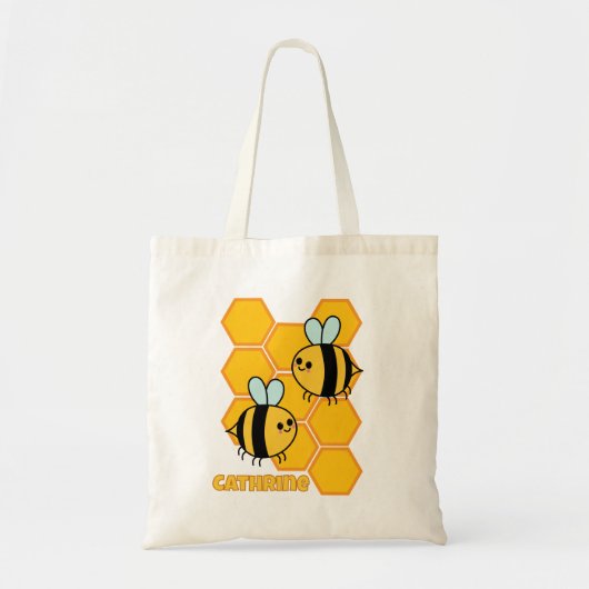 かわいい蜂とハニカムデザイン オリジナル トートバッグ (正面)