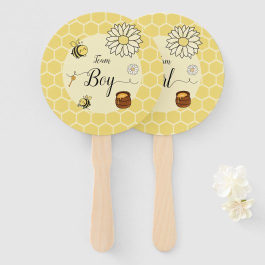 かわいい蜂と甘い蜂蜜のベイビーシャワー 性別発表 ハンドファン (正面&裏面)