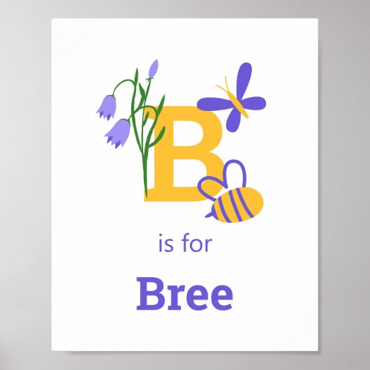 かわいい蜂と蝶の名前をカスタムする子供部屋ポスター ポスター (正面)