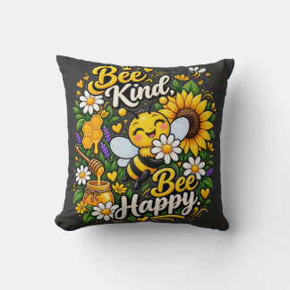 かわいい蜂のグラフィックTシャツ Bee Kind Bee Happy クッション