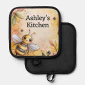 かわいい蜂の巣穴パーソナライズされた 鍋敷き (正面/裏面)