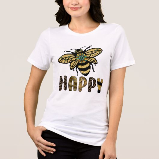 かわいい蜂の幸せな言葉の芸術 トライブレンドTシャツ (正面)