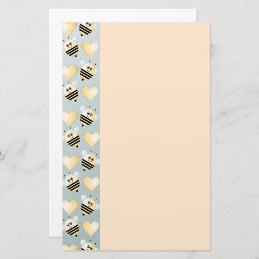 かわいい蜂の蜂蜜のハートの文房具 便箋 (正面/裏面)