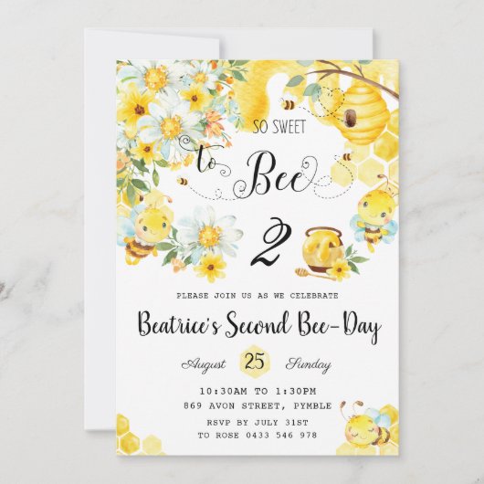 かわいい蜂は何歳でも甘い誕生日フローラ  招待状 (正面)