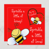 かわいい蜂は私のバレンタインデレッドカード (正面/裏面)