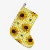 かわいい蜂やひまわり市松模様に花を背景 スモールクリスマスストッキング (正面 (吊り時))