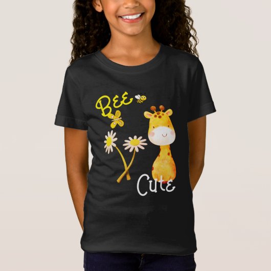 かわいい蜂キリン女子黒 Tシャツ (正面)