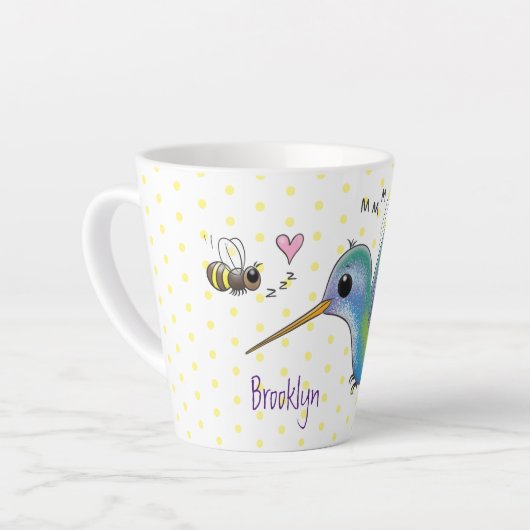 かわいい蜂ハミングバード漫画イラストレーション カフェラテマグ (左アングル)