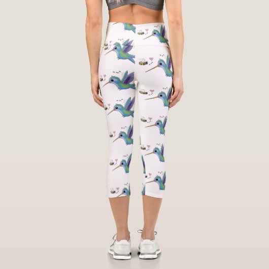 かわいい蜂ハミングバード漫画イラストレーション カプリレギンス (裏面)