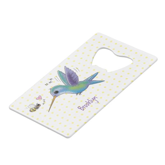 かわいい蜂ハミングバード漫画イラストレーション クレジットカード栓抜き (裏面アングル)