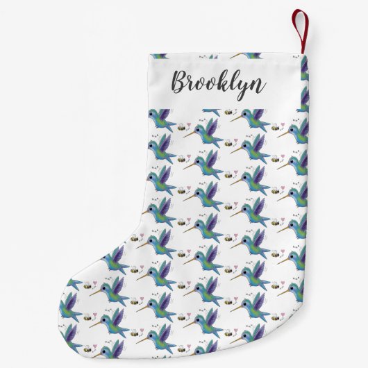 かわいい蜂ハミングバード漫画イラストレーション スモールクリスマスストッキング (裏面)