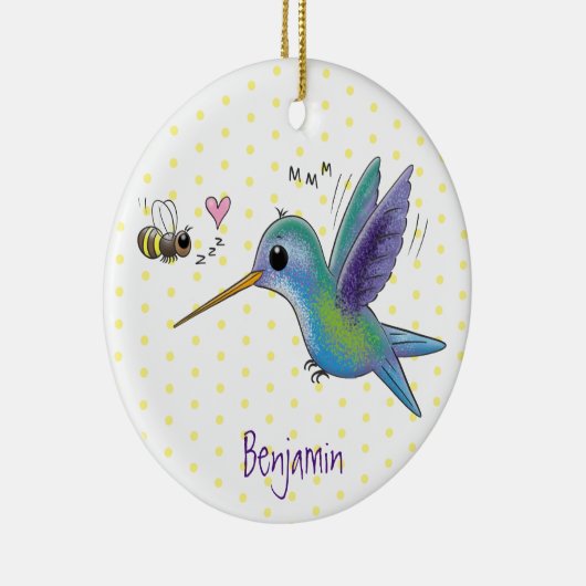 かわいい蜂ハミングバード漫画イラストレーション セラミックオーナメント (右)