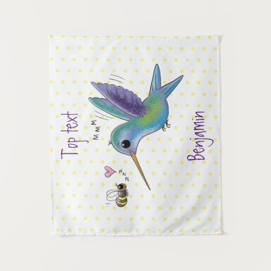 かわいい蜂ハミングバード漫画イラストレーション タペストリー (正面)