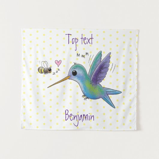 かわいい蜂ハミングバード漫画イラストレーション タペストリー (正面(横))