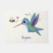 かわいい蜂ハミングバード漫画イラストレーション ドアマット (正面)