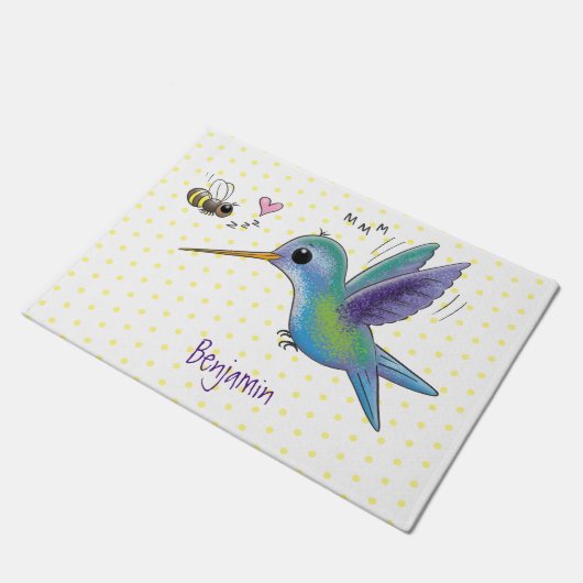 かわいい蜂ハミングバード漫画イラストレーション ドアマット (アングル)